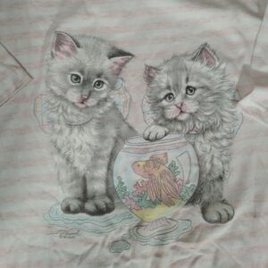 NWT DS Vintage CMS Casuals Kittens Cats Goldfish Striped T-Shirt